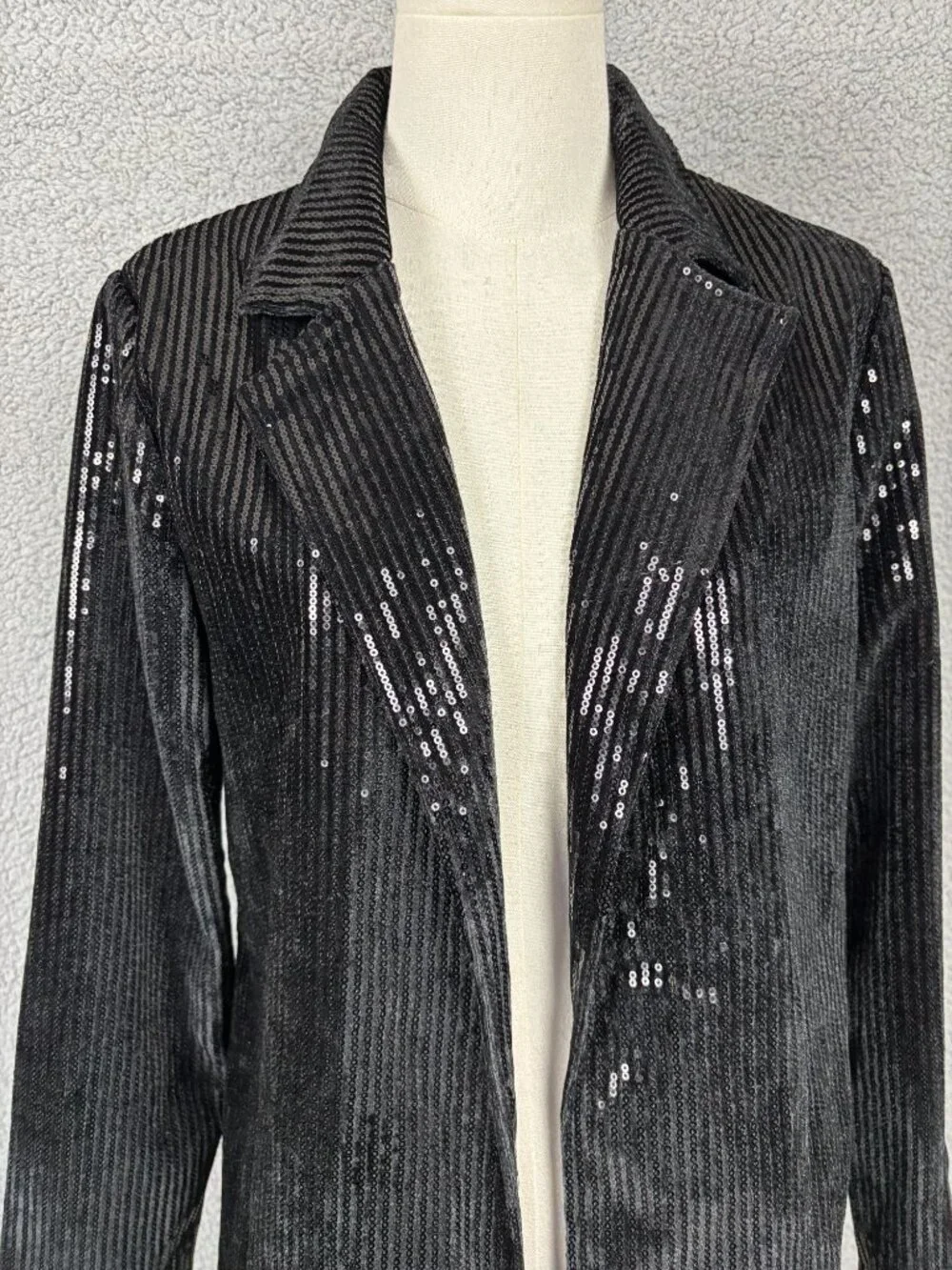 Women's Black Sequin Blazer Jacket With Striped Velvet Texture Small NWOT's - Picture 2 of 8